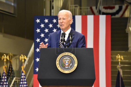 Téléchargez les photos : Le 14 septembre 2023 - Maryland, États-Unis : Le président américain Joe Biden prononce un discours sur la Bidenomique au Prince George's Community College à Largo, Maryland. - en image libre de droit