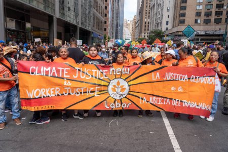 Photo for September 17, 2023 - New York, USA: Thousands march in New York to demand that Biden end fossil fuels Amid U.N. Climate Summit. Thousands of activists, indigenous groups, students and others take to the streets of New York. - Royalty Free Image