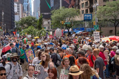Photo for September 17, 2023 - New York, USA: Thousands march in New York to demand that Biden end fossil fuels Amid U.N. Climate Summit. Thousands of activists, indigenous groups, students and others take to the streets of New York. - Royalty Free Image