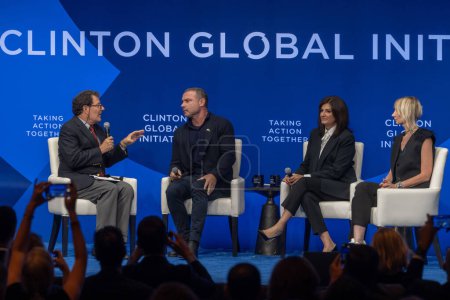 Photo for Clinton Global Initiative 2023 Meeting. September 18, 2023, New York, New York, USA: (L-R) Nick Kristof, Liev Schreiber, Fran Katsoudas and Olga Rudneva participate in the session Ukraine: How to Address Urgent Needs - Royalty Free Image