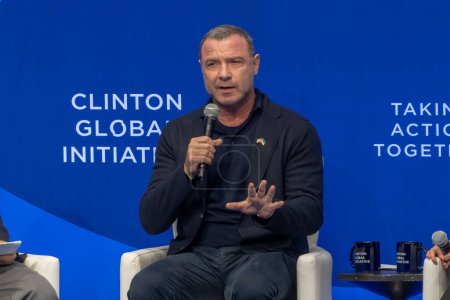 Photo for Clinton Global Initiative 2023 Meeting. September 18, 2023, New York, New York, USA: Liev Schreiber speaks during the Clinton Global Initiative (CGI) meeting at the Hilton Midtown on September 18, 2023 in New York City. The 2023 CGI meeting - Royalty Free Image