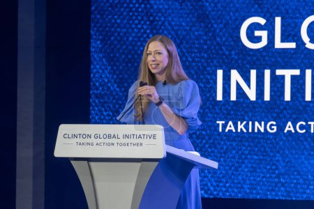 Photo for Clinton Global Initiative 2023 Meeting. September 18, 2023, New York, New York, USA: Chelsea Clinton speaks during the Clinton Global Initiative (CGI) meeting at the Hilton Midtown on September 18, 2023 in New York City. The 2023 CGI meeting - Royalty Free Image