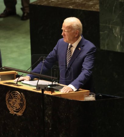 Photo for Biden Speaks at UN 78th GA in New York. September 19, 2023, New York, USA: The US President, Joe Biden speaks at the 78th session of the United Nations General Assembly in New York. - Royalty Free Image