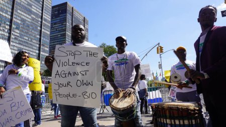 Photo for Voices of Protests from nationals of some countries in front of UN headquarters in New York. September 20, 2023, New York, USA: As world leaders delivered their respective addresses, the voices of protests from nationals of some countries like - Royalty Free Image
