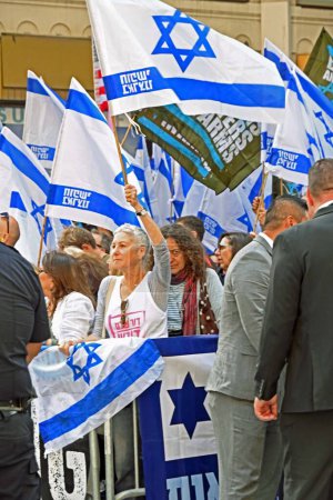 Photo for Protest by Israelis against Israeli Prime Minster Benjamin Netanyahu, who is in process of changing the Judiciary laws of Israel. September 20th 2023, New York, USA: Protest by Israelis against Israeli Prime Minster Benjamin Netanyahu - Royalty Free Image