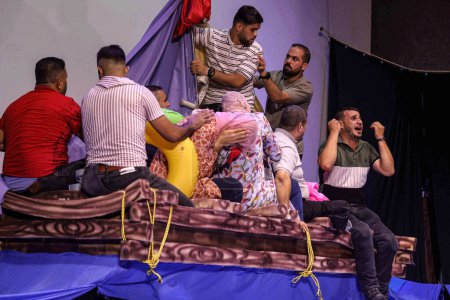 Photo for Palestinians with disabilities present their theatrical performance entitled Medusa of Gaza. September 22, 2023, Gaza, Palestine - Royalty Free Image