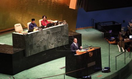 Téléchargez les photos : Robert Abel prend la parole à la 78e session de l'Assemblée générale des Nations Unies à New York. 22 septembre 2023, New York, États-Unis - en image libre de droit