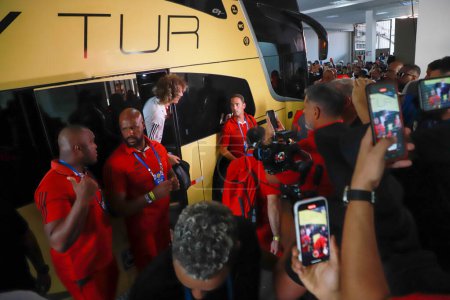 Téléchargez les photos : Sao Paulo (SP), Brésil 24 / 09 / 2023 - Arrivée des équipes pour le match entre Sao Paulo et Flamengo, en finale de la Copa do Brasil tenue au Stade Morumbi, ce dimanche (24). - en image libre de droit