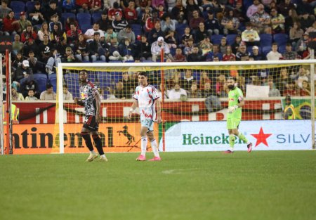 Photo for September 30, 2023 - Harrison New Jersey, USA: G. Koutsias (Chicago) celebrates his goal during soccer match between New York Red Bulls and Chicago Fire at Red Bulls Arena, Harrison, New Jersey. - Royalty Free Image