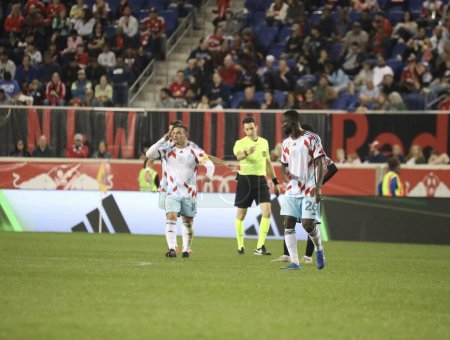 Photo for September 30, 2023 - Harrison New Jersey, USA: G. Koutsias (Chicago) celebrates his goal during soccer match between New York Red Bulls and Chicago Fire at Red Bulls Arena, Harrison, New Jersey. - Royalty Free Image