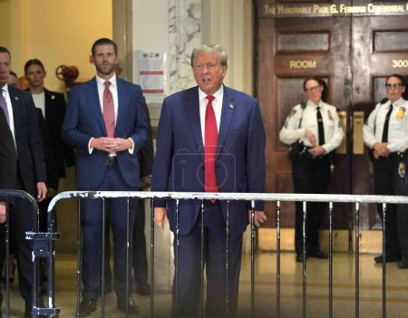 Photo for October 4, 2023, New York, USA: Donald Trumps 3rd Day Appearance for Court Fraud Trial in New York. The former US President, Donald Trump arrives at the court on day three, for fraud trial in Manhattan amid tight security and busy day in Manhattan. - Royalty Free Image