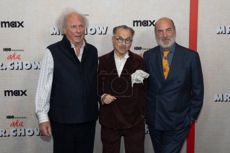 Photo for AKA MR. CHOW Film Premiere. October 12, 2023, New York, New York, USA: Graydon Carter, Michael M Chow and Nick Hooker attend the aka MR. CHOW Film Premiere at The Museum of Modern Art on October 12, 2023 in New York City. - Royalty Free Image