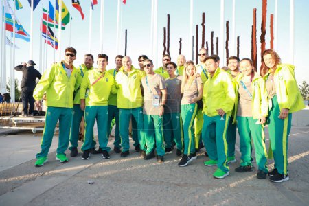 Photo for SANTIAGO (CHILE) - Athletes from the Brazilian delegation during the welcoming ceremony for delegations from the countries that will participate in the Pan American Games 2023 at the Athletes' Village - Royalty Free Image