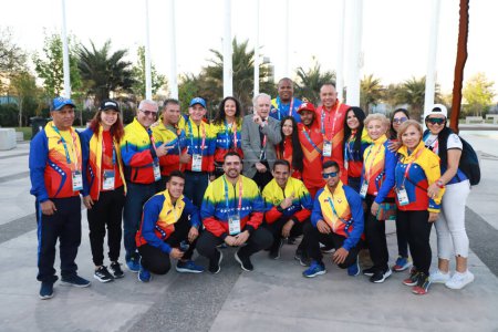 Photo for SANTIAGO (CHILE) Athletes from the Venezuelan delegation during the welcoming ceremony for delegations from the countries that will participate in the Pan American Games 2023 at the Athletes' Village, - Royalty Free Image