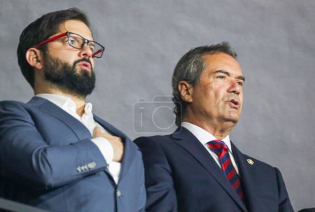 Photo for Santiago (Chile), 10/20/2023 - The President of Chile, Gabriel Boric and President Panam Sports, Neven Ilic and participate in the Opening Ceremony of the 2023 Pan American Games - Royalty Free Image