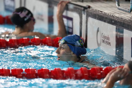 Photo for Santiago (CHL), 10/21/2023 - SWIMMING - Final of the Women's 4X100m freestyle with Canada gold, USA silver and Brazil Bronze, in the aquatic center at the National stadium in Santiago, Chile where the Pan America - Royalty Free Image