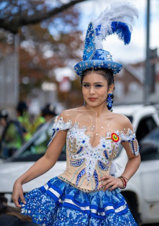 Photo for October 22, 2023 - Queens , New York , USA: The Queens Bolivian Parade NYC 2023. The Queens Bolivian Parade NYC 2023 is a vibrant community event that showcases Bolivian culture and honors the achievements of Bolivian Americans. - Royalty Free Image