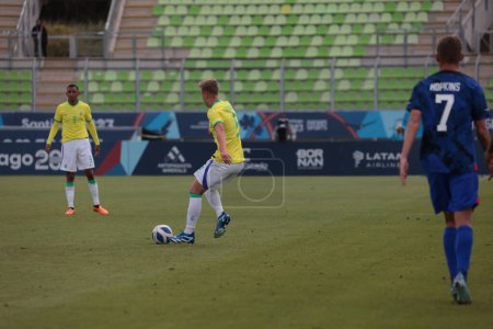 Photo for Valparaiso, Chilie - 10/23/2023: Match where Brazil faces the United States, in men's football, in the 1st round, this Monday, October 23, Pan-American Games Americans from Chile - Royalty Free Image