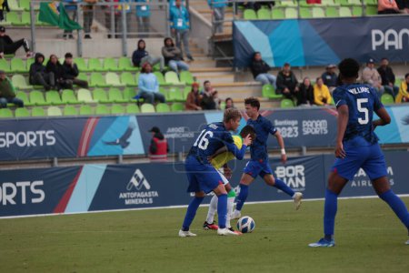 Téléchargez les photos : Valparaiso, Chilie - 23 / 10 / 2023 : Match où le Brésil affrontera les États-Unis, dans le football masculin, au 1er tour, ce lundi 23 octobre, Jeux panaméricains Américains du Chili - en image libre de droit