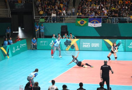 Photo for SANTIAGO (Chile), 10/22/2023 - Women's volleyball match between Brazil and Argentina at the Higgins Park Arena, during the 2023 Pan American Games in Santiago, Chile. Brazil won 3-0. - Royalty Free Image