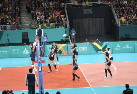 Photo for SANTIAGO (Chile), 10/22/2023 - Women's volleyball match between Brazil and Argentina at the Higgins Park Arena, during the 2023 Pan American Games in Santiago, Chile. Brazil won 3-0. - Royalty Free Image
