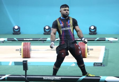 Photo for SANTIAGO (Chile), 10/22/2023 - Men's weightlifting 89kG during the 2023 Pan American Games at Chimkowe Gymnasium in Santiago. - Royalty Free Image