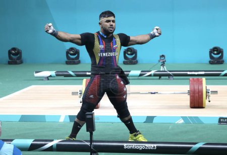 Photo for SANTIAGO (Chile), 10/22/2023 - Men's weightlifting 89kG during the 2023 Pan American Games at Chimkowe Gymnasium in Santiago. - Royalty Free Image