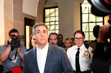 Photo for NEW YORK, USA - October 24, 2023: Trump's former lawyer, Michel Cohen, testifies against Donald Trump for fraud at 60 Center Street Court with Donald Trump himself present. - Royalty Free Image