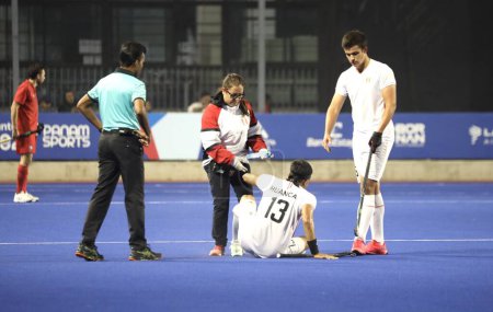 Photo for SANTIAGO, CHILE - October 25, 2023: Match 2 of the field hockey preliminary group of the 2023 Pan American Games, between Chile and Peru, ended 15-0 in favor of Chile , at the Field Hockey Sports Center, at Estadio Nacional, Santiago - Royalty Free Image