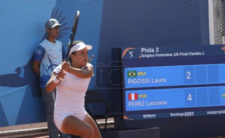 Photo for SANTIAGO, CHILE - October 26, 2023: Individual women's tennis final between Brazilian PIGOSSI Laura and Peruvian PEREZ Lucciana on court 2 of the Tennis Sports Center at the National Stadium, Santiago - Royalty Free Image