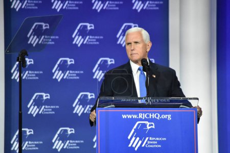 Photo for LAS VEGAS (USA), 10/28/2023 - Former Vice President of the United States, Mike Pence, announces that he is dropping out of the race for President of the United States at the Annual Summit Nevada - Royalty Free Image
