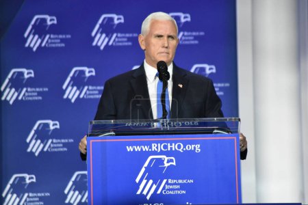 Photo for LAS VEGAS (USA), 10/28/2023 - Former Vice President of the United States, Mike Pence, announces that he is dropping out of the race for President of the United States at the Annual Summit Nevada - Royalty Free Image