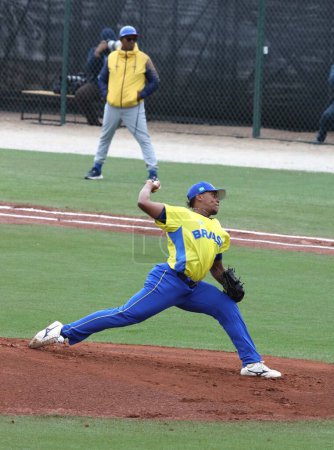 Photo for SANTIAGO (Chile), 10/28/2023 Men's National Baseball Team Final between Brazil and Colombia for the gold medal at the Baseball and Softball Center during the 2023 Pan American Games in Santiago, Chile. - Royalty Free Image