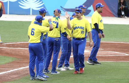 Photo for SANTIAGO (Chile), 10/28/2023 Men's National Baseball Team Final between Brazil and Colombia for the gold medal at the Baseball and Softball Center during the 2023 Pan American Games in Santiago, Chile. - Royalty Free Image