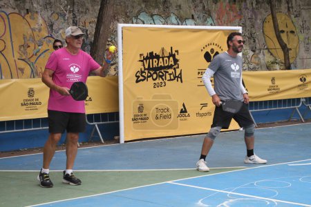 Photo for SAO PAULO (Brazil), 10/28/2023 - Pickleball, the fastest growing sport in the world, was implemented at Virada Esporte in Sao Paulo to publicize and present the sport to the world - Royalty Free Image