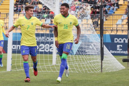 Photo for Vina del Mar (Chile), 10/29/2023 -  Thauan Lara Brazil scores and celebrates his goal in the Brazil team's match against Honduras, in round 3, group B, at the Sausalito Stadium in Vina del Mar - Royalty Free Image