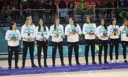 Photo for SANTIAGO (Chile), 10/29/2023 - Medal ceremony in the women's basketball team finals with Brazil winning gold, Colombia-Silver and Argentina-Bronze at the Sports Center during the 2023 Pan American Games - Royalty Free Image