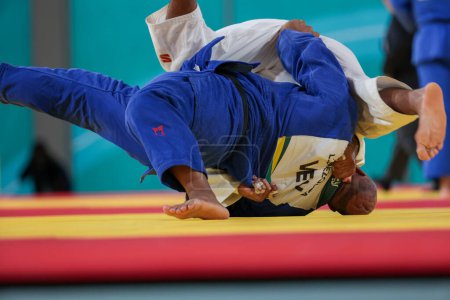 Photo for Santiago (Chile), 10/31/2023 - Confrontation between Brazil x Venezuela in team judo, for the quarterfinals, in the contact center, at the National Stadium in Chile where the Pan American Games - Royalty Free Image
