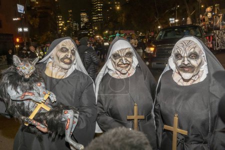 Photo for 2023 New York City's Halloween Parade. October 31, 2023, New York, New York, USA: Revelers dressed in costume participate in the New York City's 50th Annual Village Halloween Parade themed Upside/Down : Inside/Out - Royalty Free Image