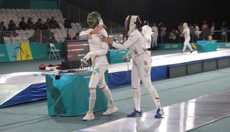 Photo for SANTIAGO (Chile), 01/11/2023 - Women's Individual Epee Group A, at the Paralympic sports center during the 2023 Pan American Games with the participation of Brazilian MOELLHAUSEN Nathalie Marie against Venezuelan MARTINE - Royalty Free Image