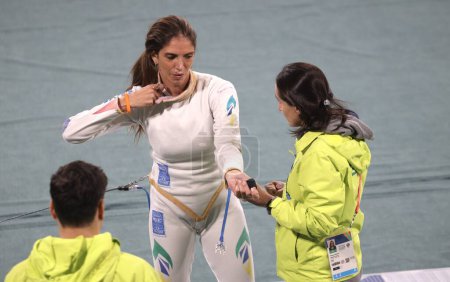 Photo for SANTIAGO (CHL), 01/11/2023 - Round 16 of the Women's Individual Epee at the 2023 Pan American Games. November 1, 2023, Santiago, Chile: Round 16 of the Women's Individual Epee between Brazilian MOELLHAUSEN Nathalie - Royalty Free Image