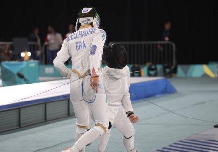 Photo for SANTIAGO (CHL), 01/11/2023 -  Quarter-finals of the Women's Individual Epee between Brazilian MOELLHAUSEN Nathalie Marie and Argentine DI TELLA Clara Isabel Maria De Las Mercedes at the Paralympics sports center - Royalty Free Image