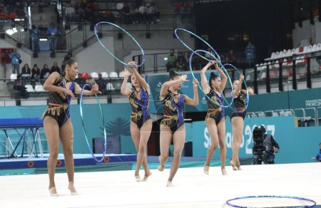 Photo for SANTIAGO (Chile), 01/11/2023 - General Group Gymnastics at the Gymnastics Center during the 2023 Pan American Games in Santiago with the participation of Brazil, USA, Colombia, Canada, Venezuela, Chile. - Royalty Free Image