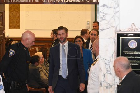 Photo for Eric Frederick Trump, second son of Donald Trump, testified today in court as the co-defendant of Donald Trumps fraud trial. November 2, 2023, New York U S A: Attorney General, Letitia James appears in court in a fraud trial - Royalty Free Image