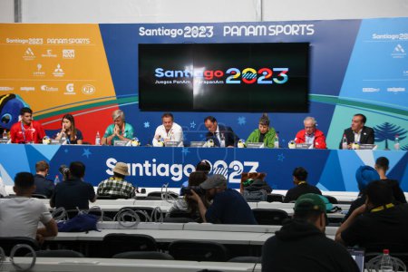 Photo for SANTIAGO (Chile), 11/06/2023 - Balances of the 2023 Pan American Games in Santiago with the presence of the President of Panam, Neven Ilic, Executive Director Santiago 2023, Harold Mayne-Nicholls - Royalty Free Image