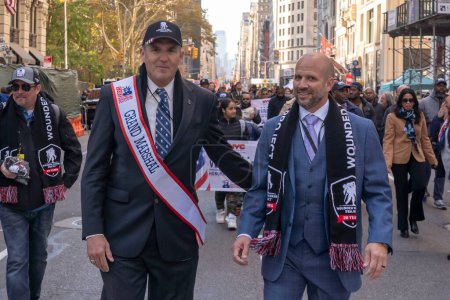 Photo for Veteran's Day Parade Held In New York City. November 11, 2023, New York, New York, USA: Grand marshal chief executive officer of Wounded Warrior Project LTG (ret) Michael Linnington (L) participates in the annual Veterans Day Parade - Royalty Free Image