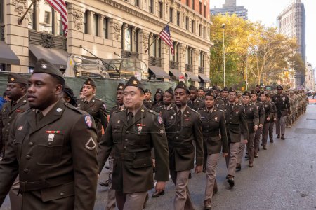 Photo for Veteran's Day Parade Held In New York City. November 11, 2023, New York, New York, USA: Members of the military participate in the annual Veterans Day Parade on November 11, 2023 in New York City. Hundreds of people lined 5th Avenue - Royalty Free Image