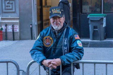 Photo for Veteran's Day Parade Held In New York City. November 11, 2023, New York, New York, USA: A Vietnam veteran spectator views the annual Veterans Day Parade on November 11, 2023 in New York City. Hundreds of people lined 5th Avenue - Royalty Free Image