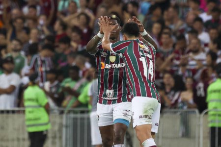 Photo for RIO DE JANEIRO (RJ), Brazil 11/22/2023 - German Cano from Fluminense scores and celebrates his goal in a match between Fluminense x Sao Paulo, in the thirty-second round of the Brazilian Football Championship - Royalty Free Image