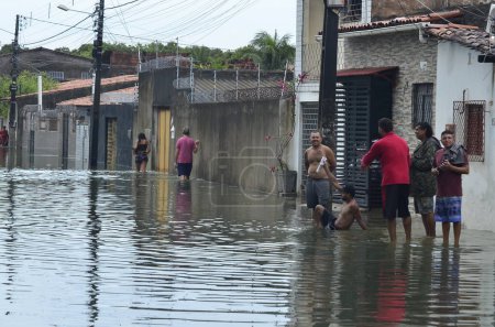 Photo for Sao Jose do Mipibi (RN), Brazil 11/28/2023 - River overflows over Br 101 in Sao Jose do Mipibu Rio Grande do Norte, which has the largest volume in Brazil and in the capital - Natal RN several flooding points were recorded. Mayor - Royalty Free Image